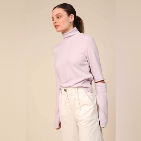 Line + Dot Louie Slit Sleeve Sweater L Elbow Cutouts High Neck Long Sleeve Lilac - Picture 1 of 8
